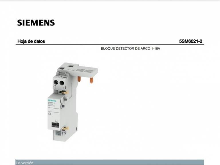 DATASHEET DETECTOR DE ARCO 5SM6 - SIEMENS