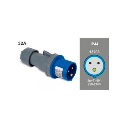 Ficha Industrial 32A 2P+T 220V IP44 Azul - Famatel