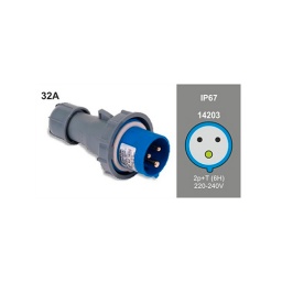 Ficha Industrial 32A 2P+T 220V IP67 Azul - Famatel