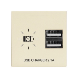 Módulo Cargador USB 2.1A · 2 Bocas · Marfil · Serie Presta Pro - Conatel